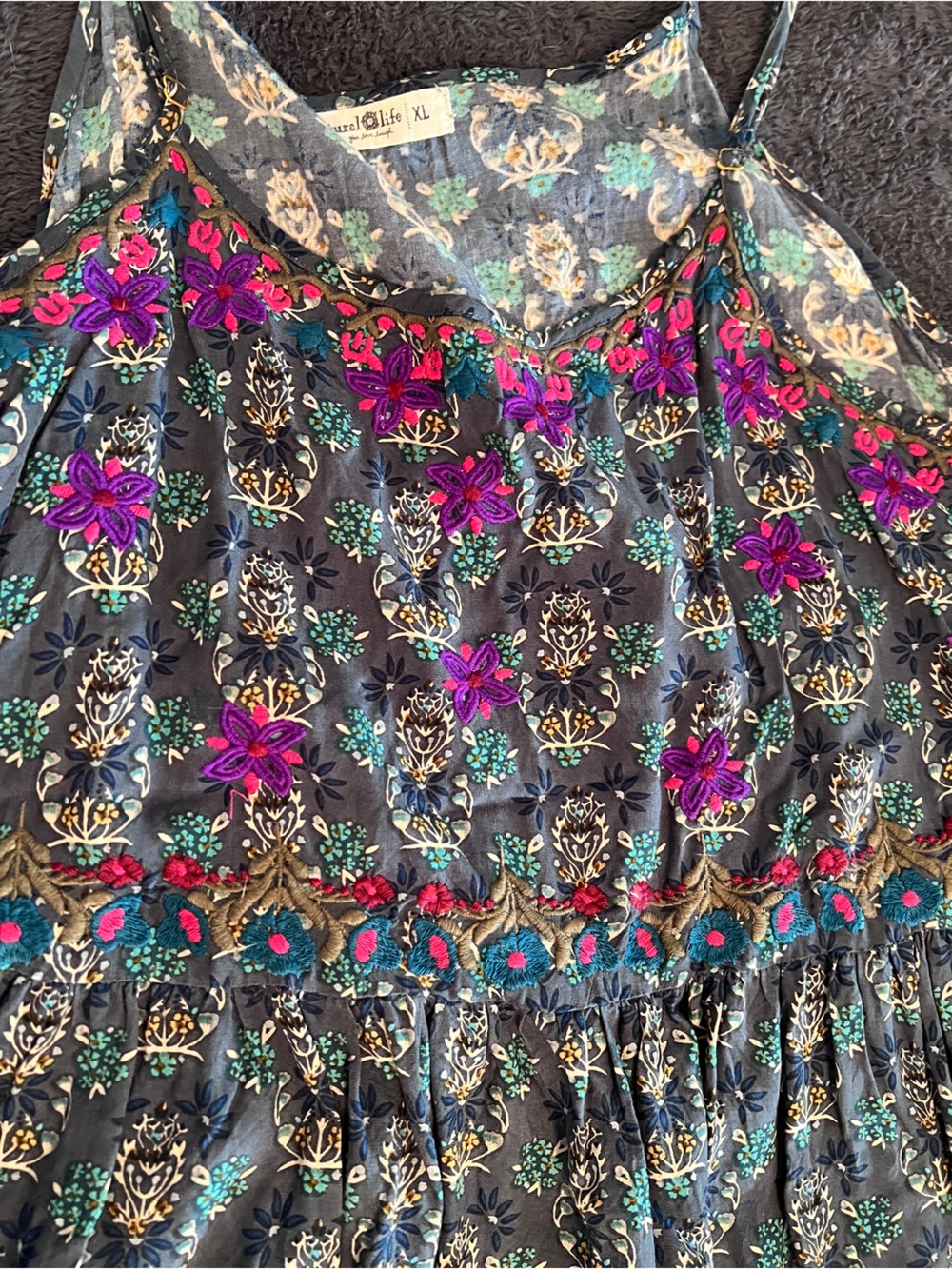 NATURAL LIFE Navy Floral Sundress with Pink & Green Accents - Picture 2 of 3